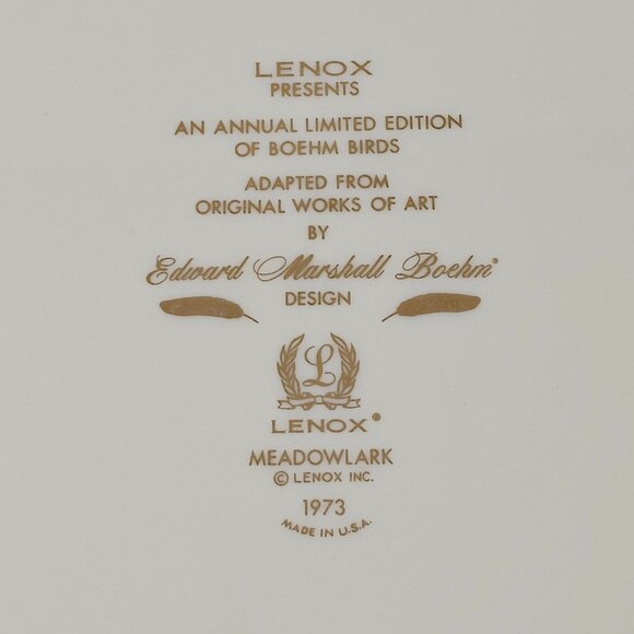Lenox Meadowlark Limited Edition Plate By Edward Marshall Boehm 1973 Made In USA - Picture 5 of 8
